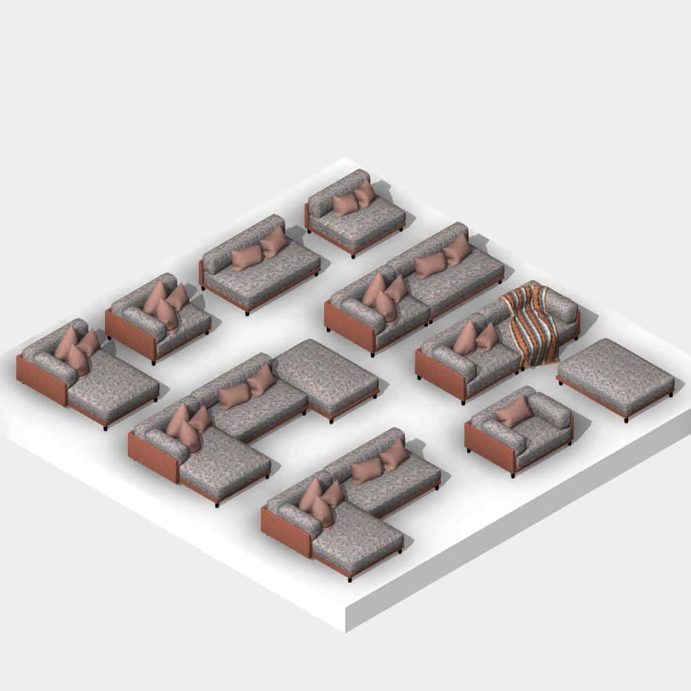 Lightweight Revit Sofa Families with correct texturing, clean plan views, visibility parameters and instance materials | arquitree