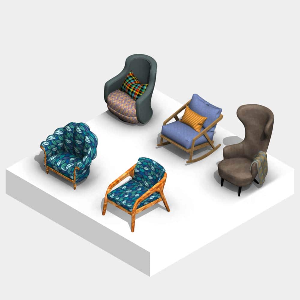 5 Revit Realistic Classic Armchair Families in 3D